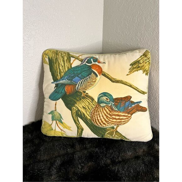 Duck Pillow Raised Image Filled Ducks Throw Pillow 16" x12" Green Brown